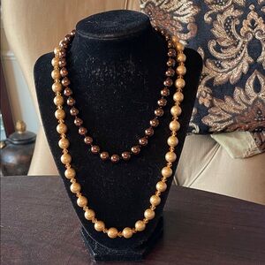 #143 - LIVE SHOW - Classic Two-Strand Pearl Necklace Set - Gold & Brown